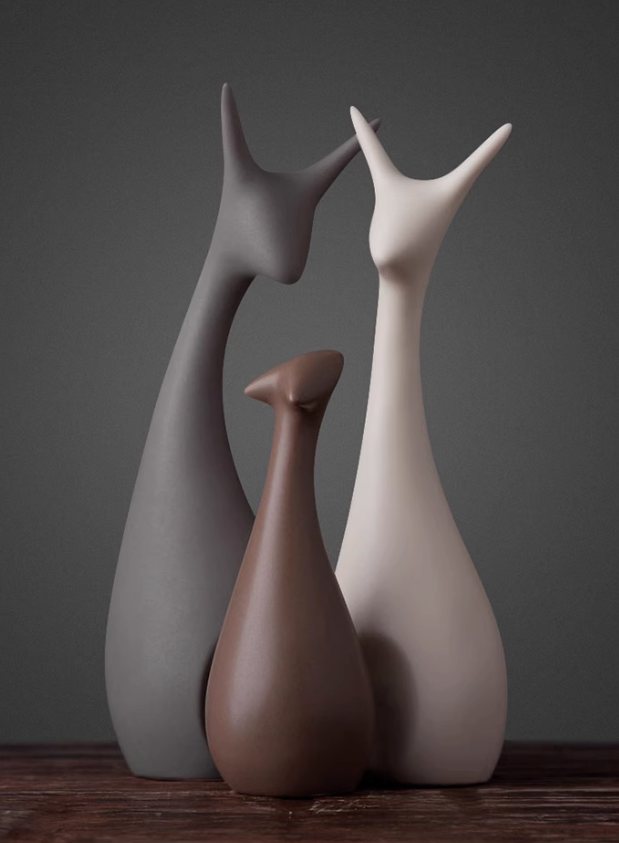 シンプル陶器オブジェ 3匹の鹿ファミリー(北欧風インテリア)