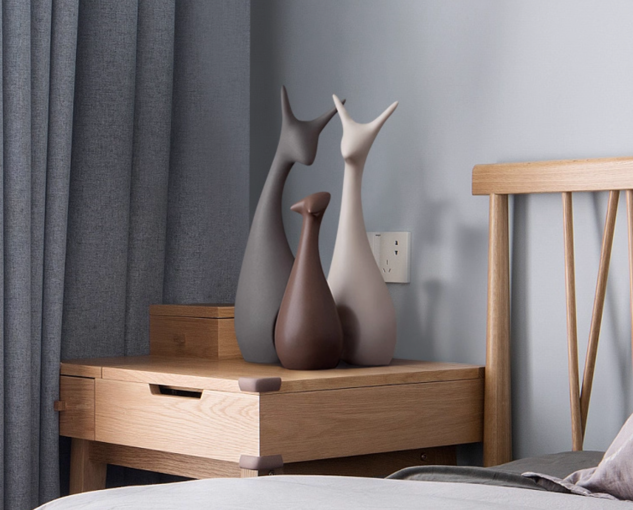 シンプル陶器オブジェ 3匹の鹿ファミリー(北欧風インテリア)