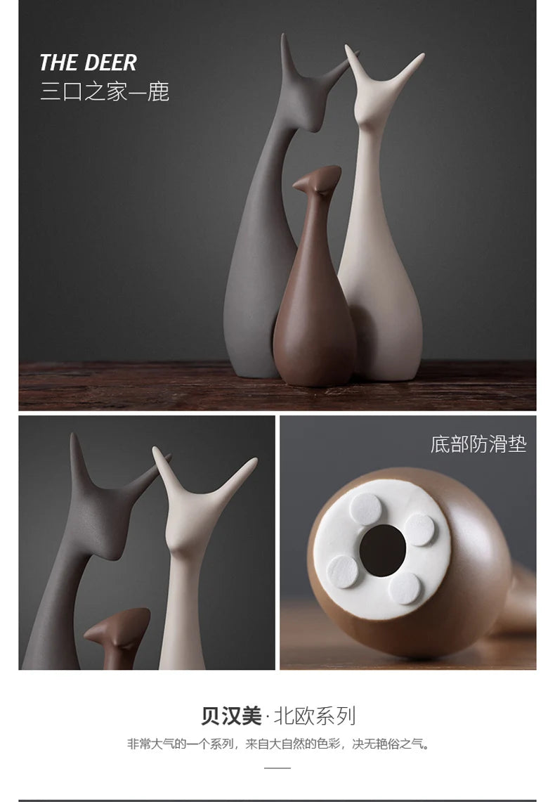 北欧風陶器動物置物 磁器製インスタイル装飾品 家庭用キャビネット工芸品 象 猫 鹿 ウサギ カタツムリ ミニチュア