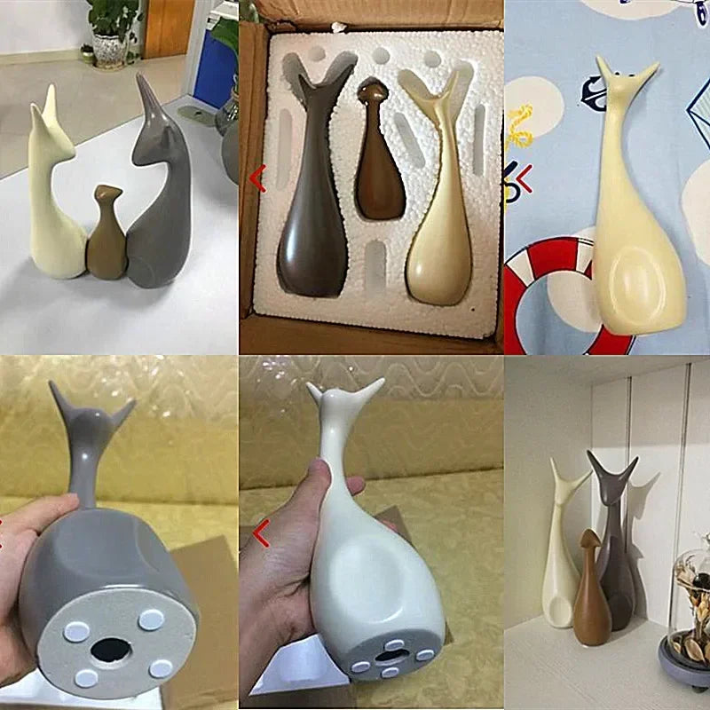 北欧風陶器動物置物 磁器製インスタイル装飾品 家庭用キャビネット工芸品 象 猫 鹿 ウサギ カタツムリ ミニチュア
